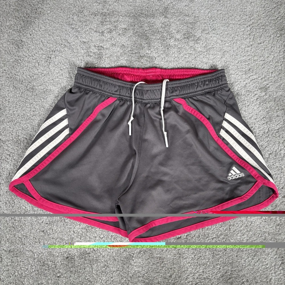Adidas Shorts Womens S Gray Pink Striped Lightweight Athletic Running Soccer Y2K